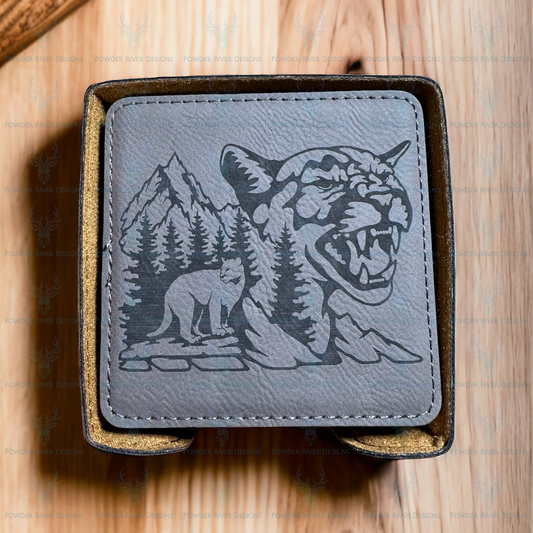 Wildlife Gray Leatherette 6 Coaster Set