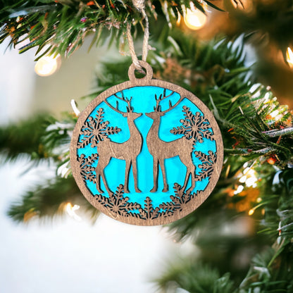 Two Deer Wood Ornament