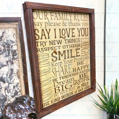 Family Rules Wood Sign