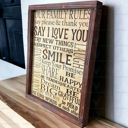 Family Rules Wood Sign