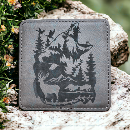 Wildlife Gray Leatherette 6 Coaster Set