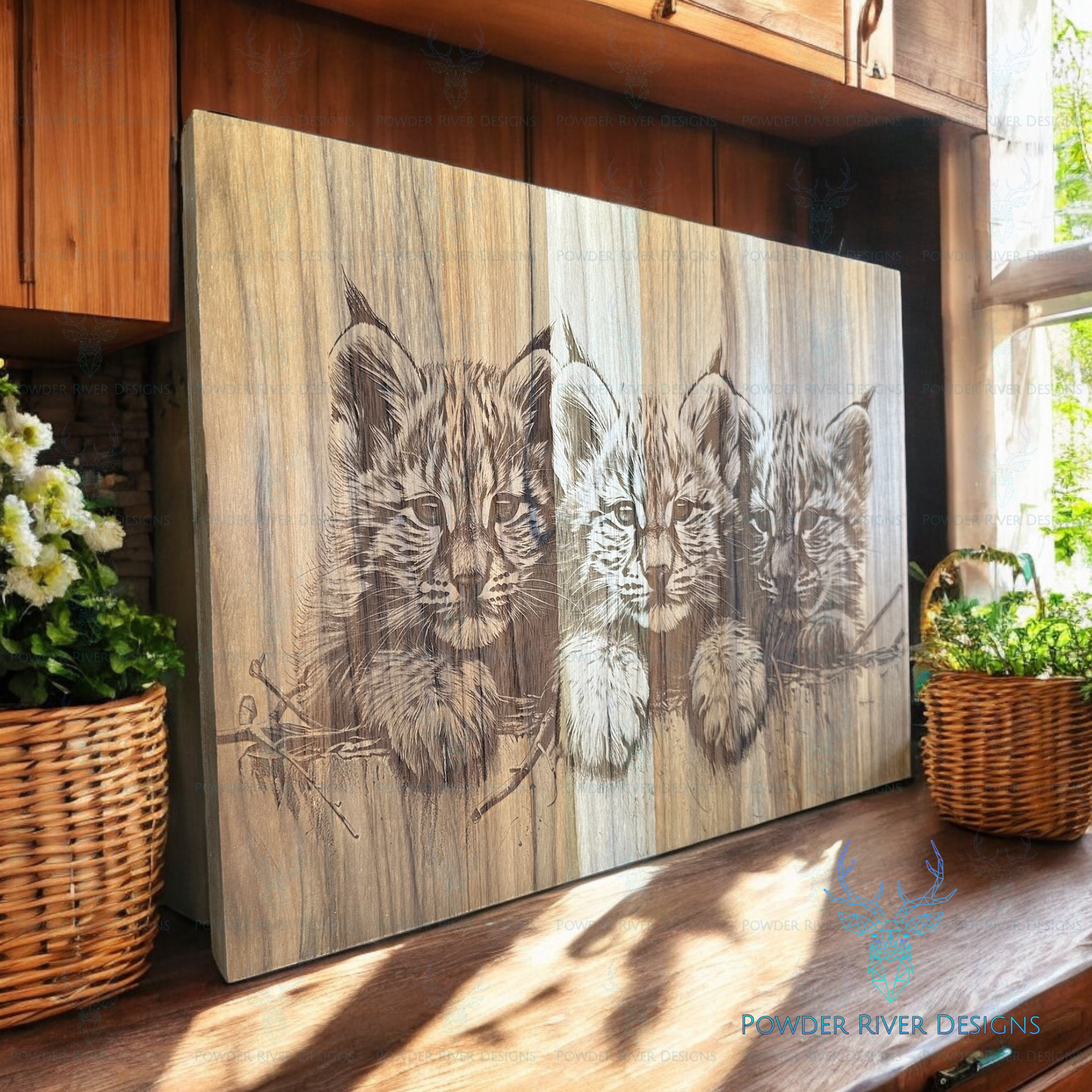 Lynx Kittens Teak Charcuterie Board