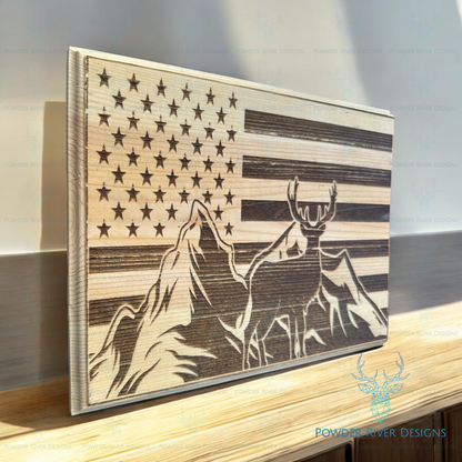 Buck American Flag Wood Sign