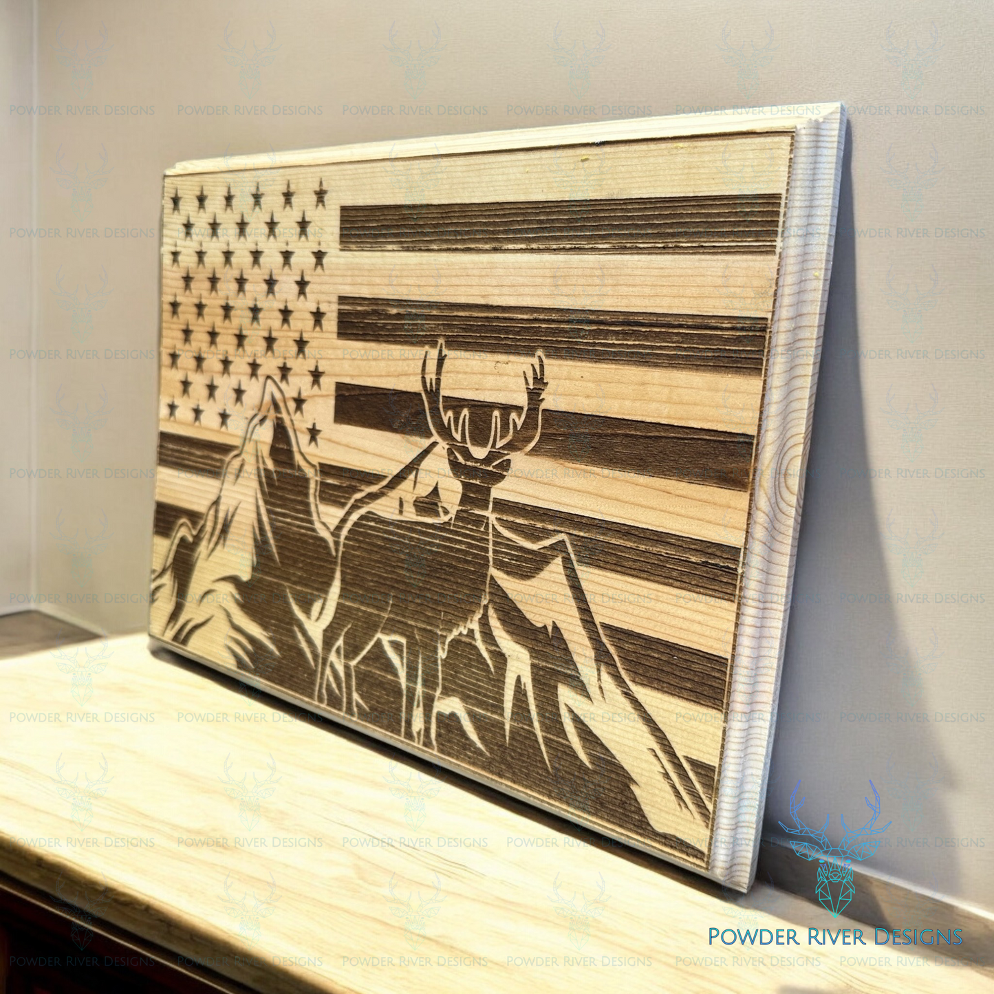 Buck American Flag Wood Sign