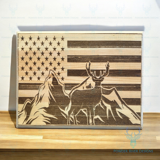 Buck American Flag Wood Sign