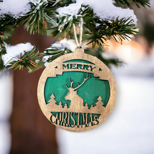 Elk Merry Christmas Wood Ornament