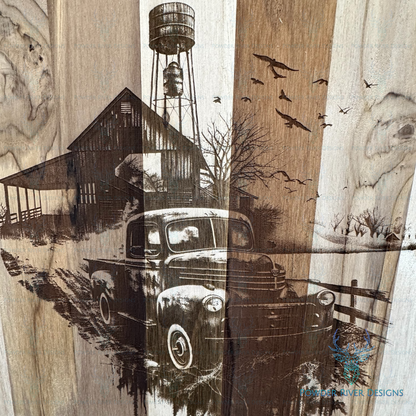 Old Farm Truck Teak Wood Charcuterie Board