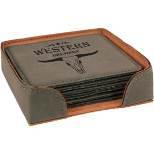 Wildlife Gray Leatherette 6 Coaster Set