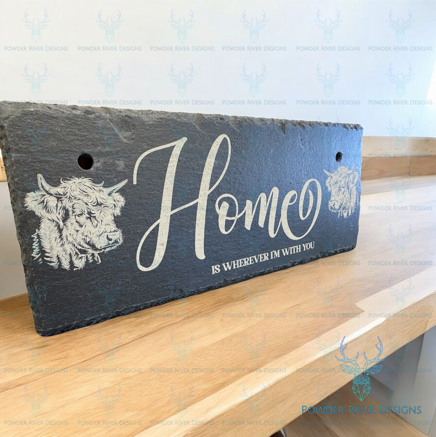 Home Highland Cow Slate Hanging Sign