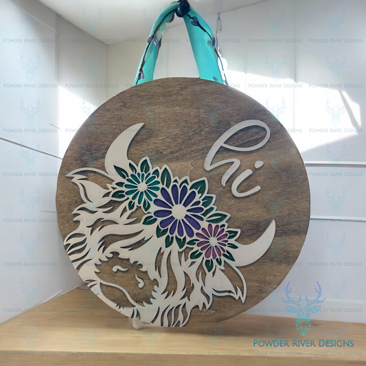 Highland Cow Round Wood Sign