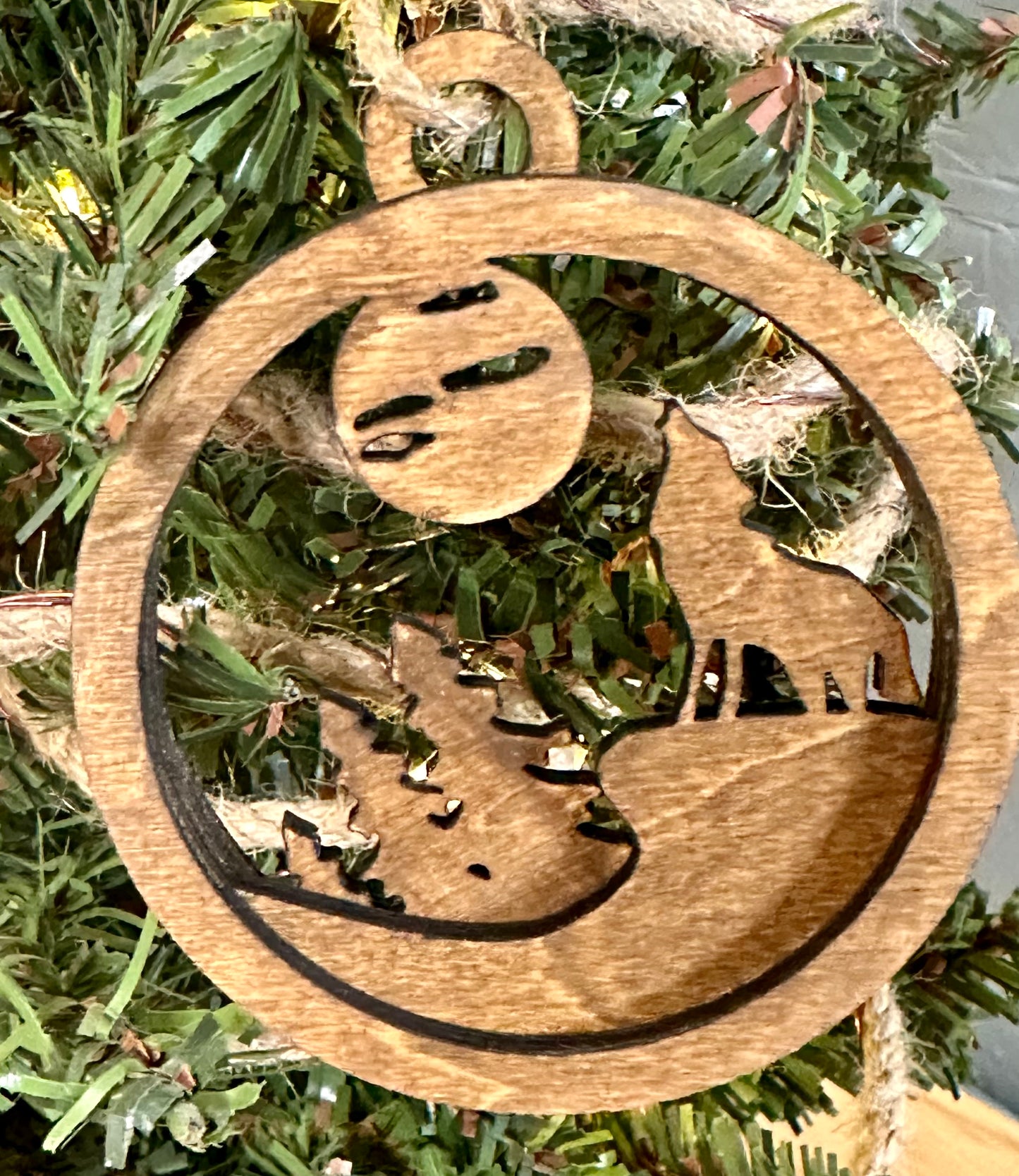 Wolf in Forest Layered Wood Ornament