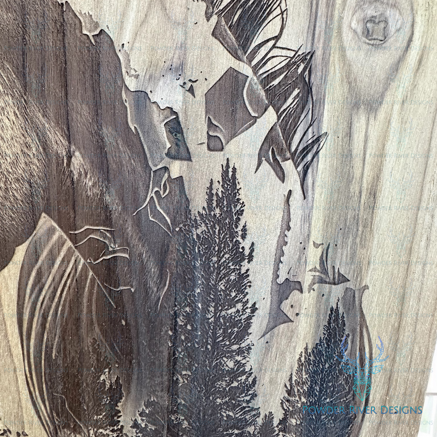 Horse w/Beautiful Forest Scene Teak Wood Charcuterie Board