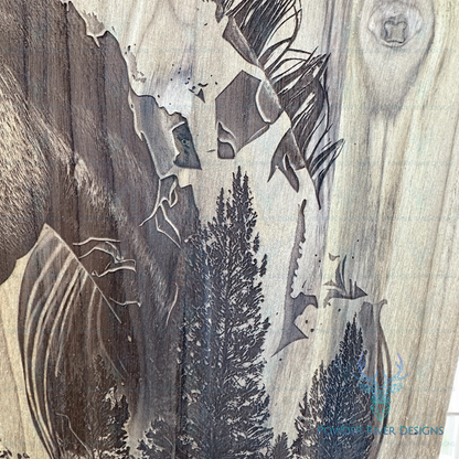 Horse w/Beautiful Forest Scene Teak Wood Charcuterie Board