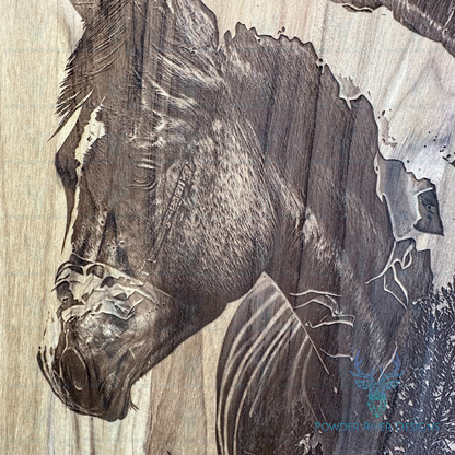 Horse w/Beautiful Forest Scene Teak Wood Charcuterie Board