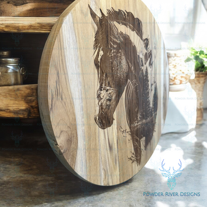 Horse w/Beautiful Forest Scene Teak Wood Charcuterie Board