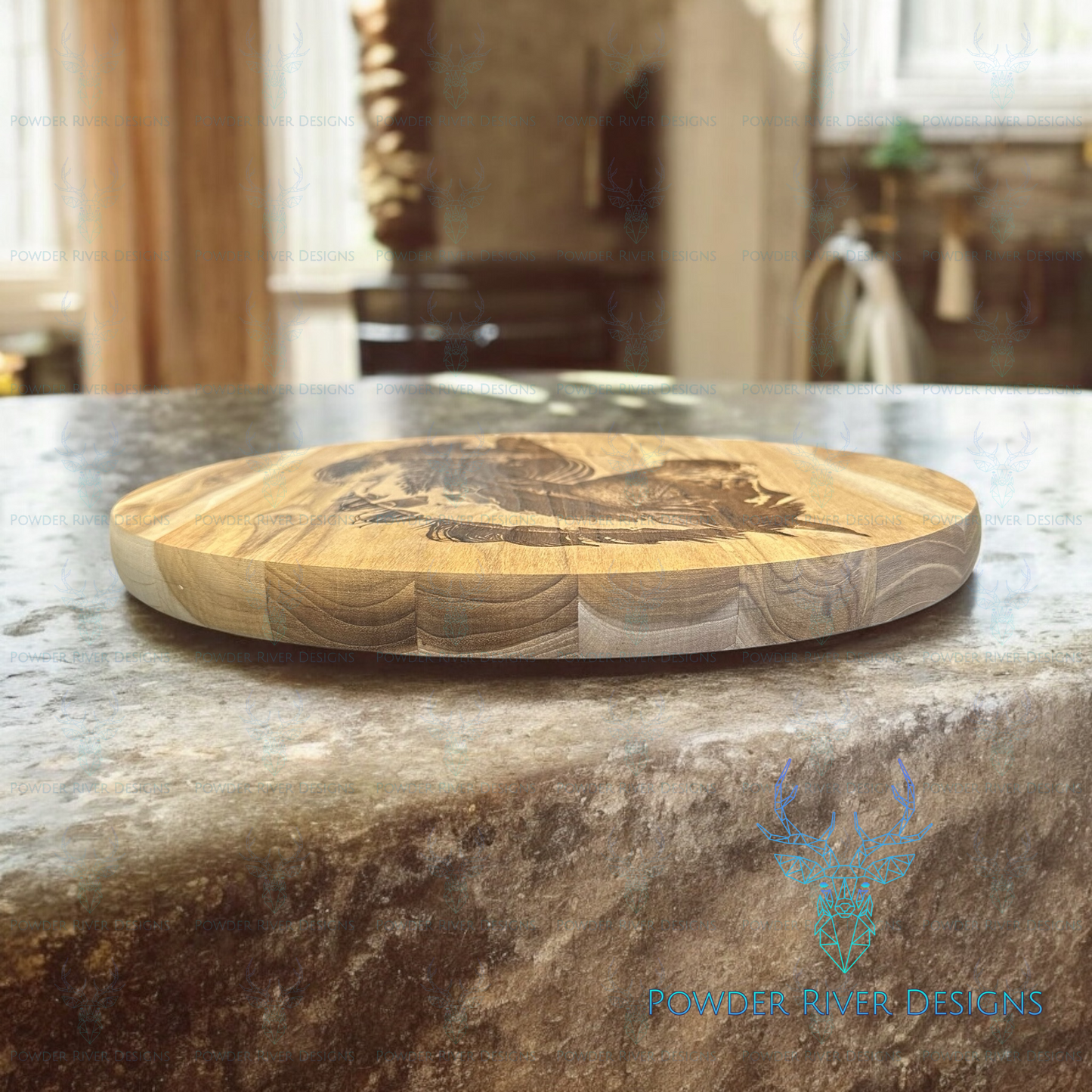 Horse w/Beautiful Forest Scene Teak Wood Charcuterie Board