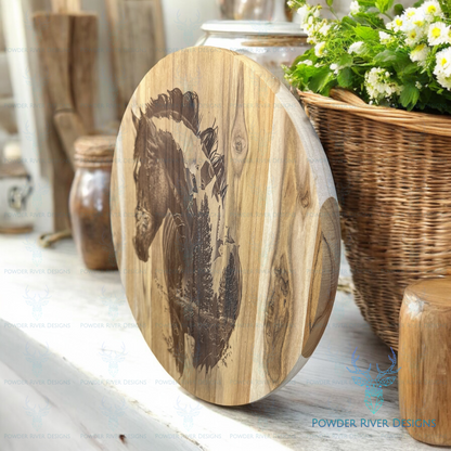 Horse w/Beautiful Forest Scene Teak Wood Charcuterie Board