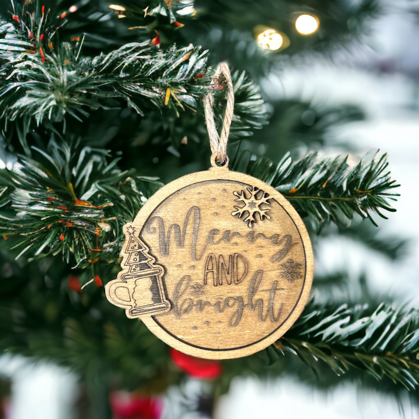 Merry & Bright Wood Ornament