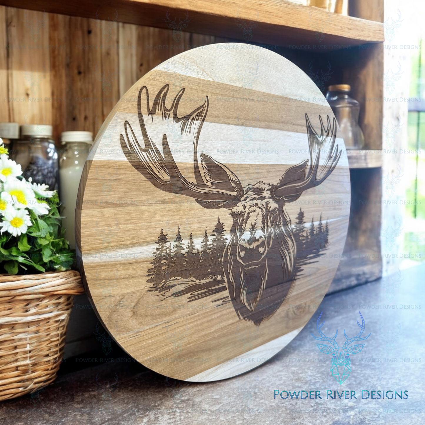 Moose Teak Wood Charcuterie Board