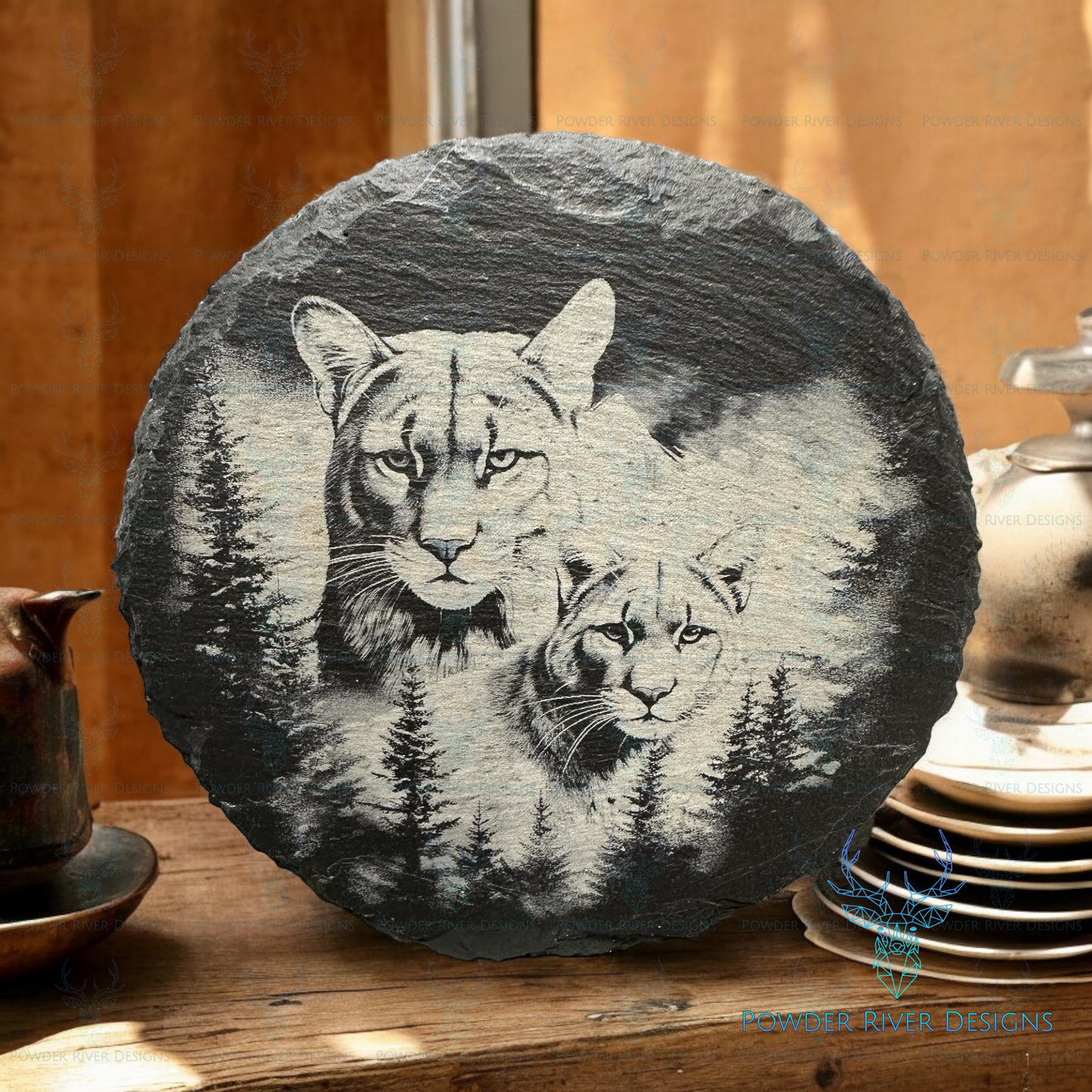 Mountain Lion Slate Coaster Set