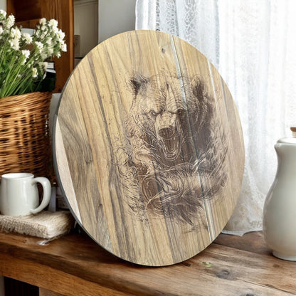 Grizzly Catching Fish Teak Charcuterie Board