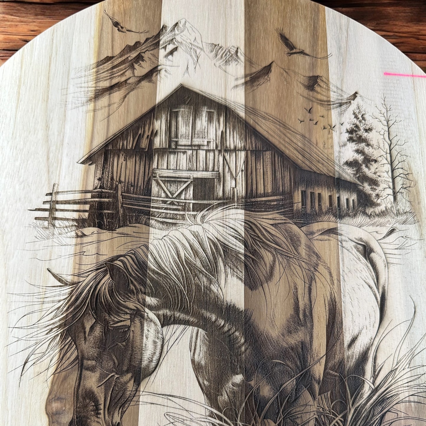 Horse and Barn Teak Wood Charcuterie/Decor Round