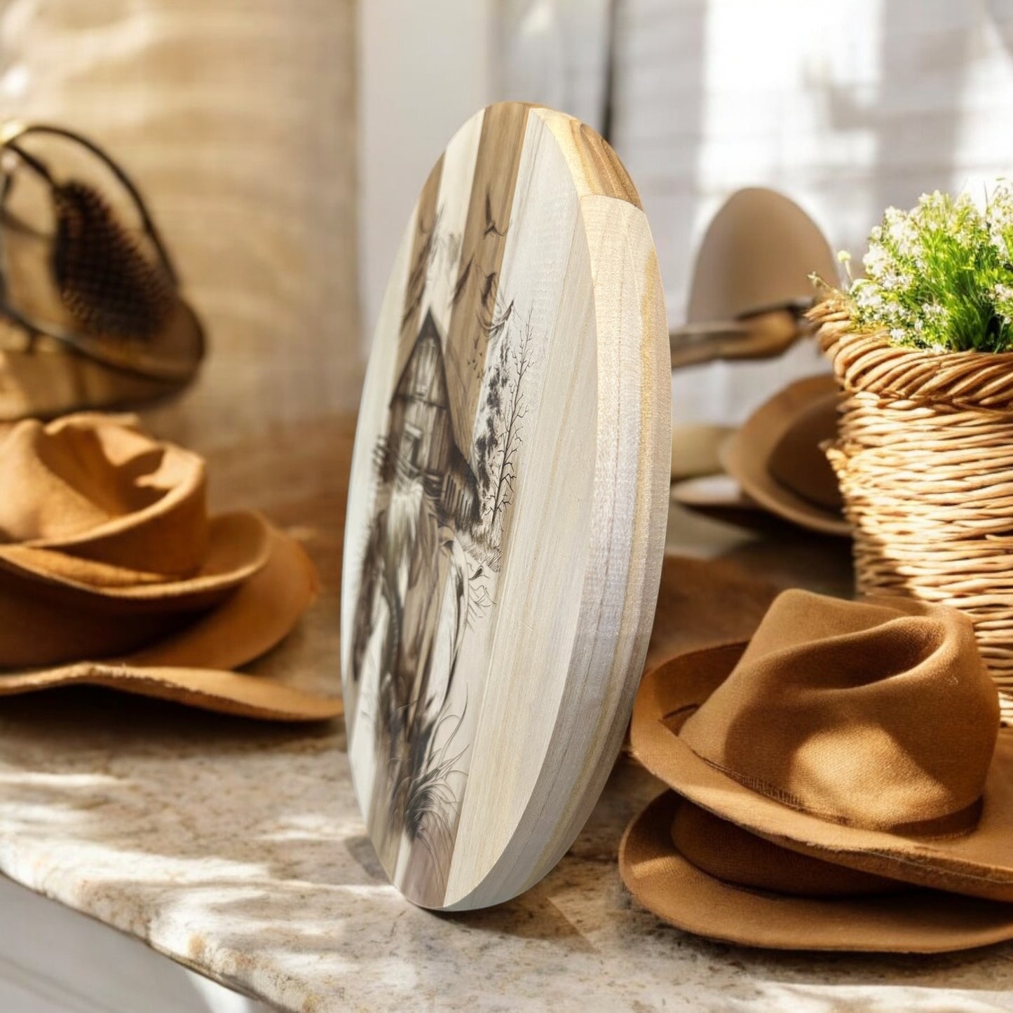 Horse and Barn Teak Wood Charcuterie/Decor Round