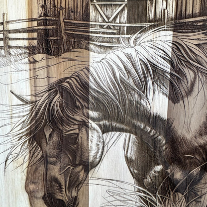 Horse and Barn Teak Wood Charcuterie/Decor Round