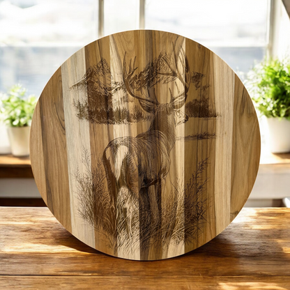 Buck Looking Away Teak Wood Sign/Charcuterie Board