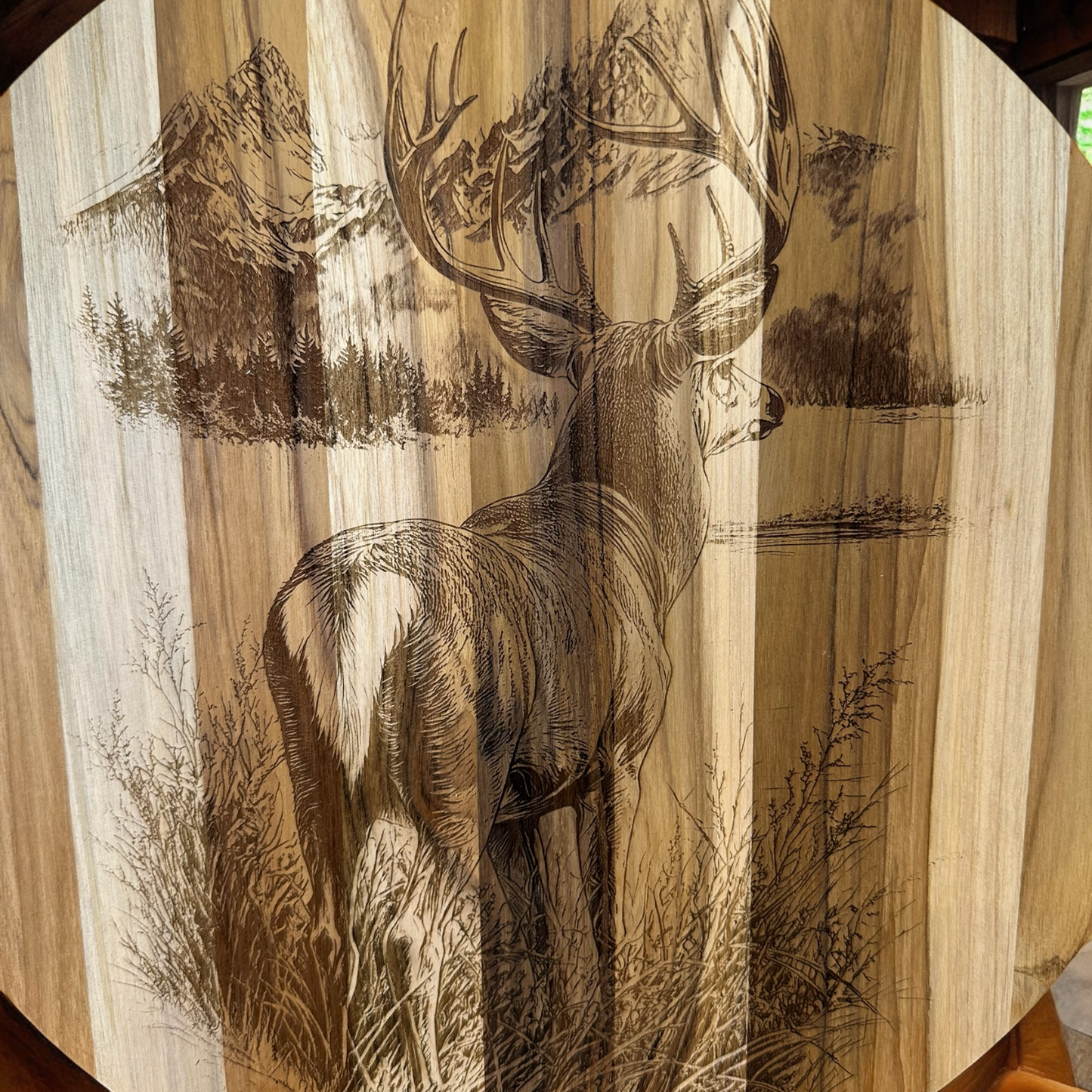 Buck Looking Away Teak Wood Sign/Charcuterie Board