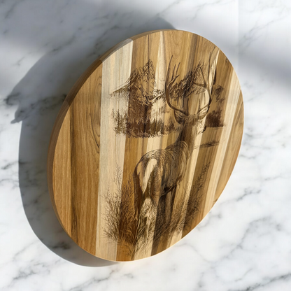 Buck Looking Away Teak Wood Sign/Charcuterie Board