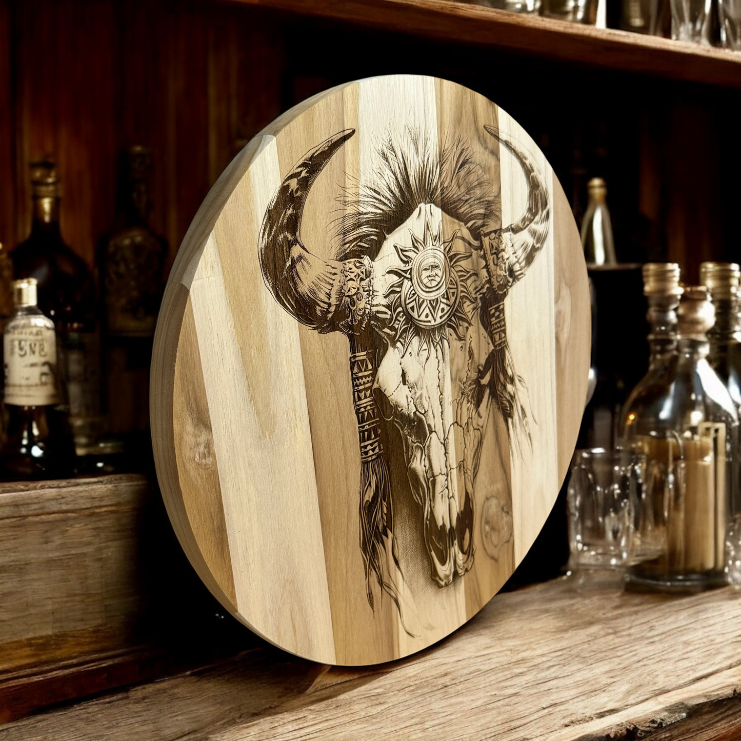 Western Skull Teak Wood Charcuterie Board/Sign