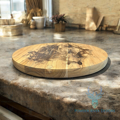 Running Horses Teak Wood Charcuterie Board