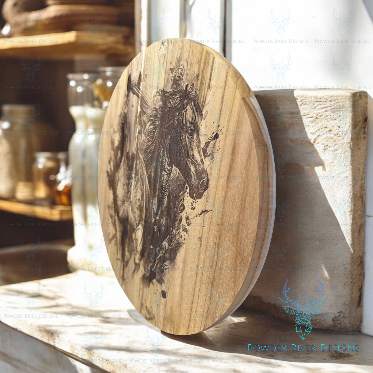 Running Horses Teak Wood Charcuterie Board