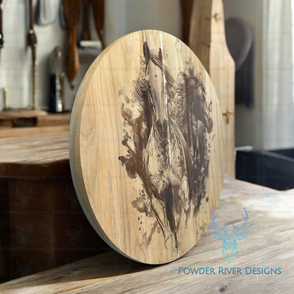 Running Horses Teak Wood Charcuterie Board
