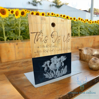 "This Is Us" Slate and Bamboo Cutting Board