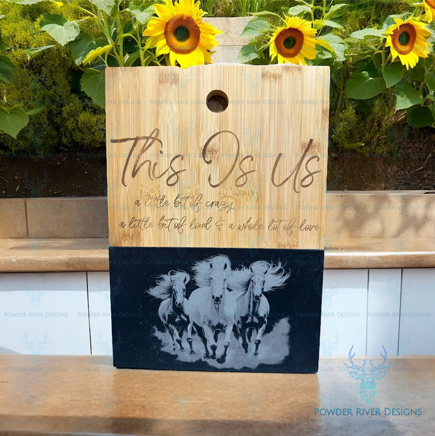 "This Is Us" Slate and Bamboo Cutting Board