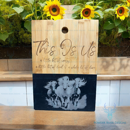 "This Is Us" Slate and Bamboo Cutting Board