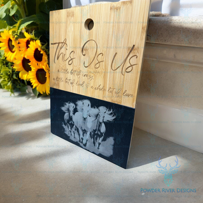 "This Is Us" Slate and Bamboo Cutting Board