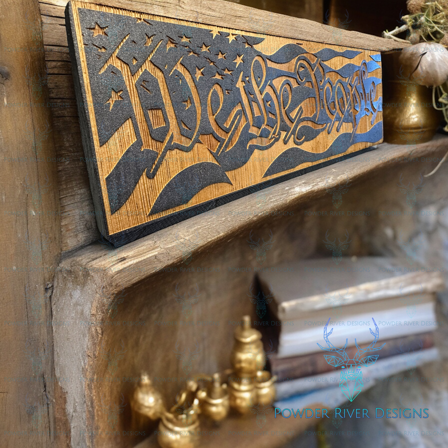 We the People Black Wood Flag