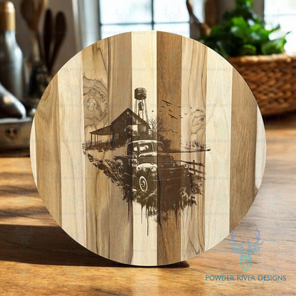 Old Farm Truck Teak Wood Charcuterie Board