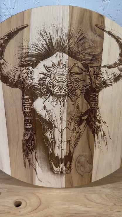 Western Skull Teak Wood Charcuterie Board/Sign