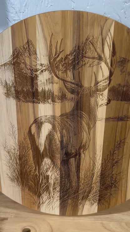 Buck Looking Away Teak Wood Sign/Charcuterie Board